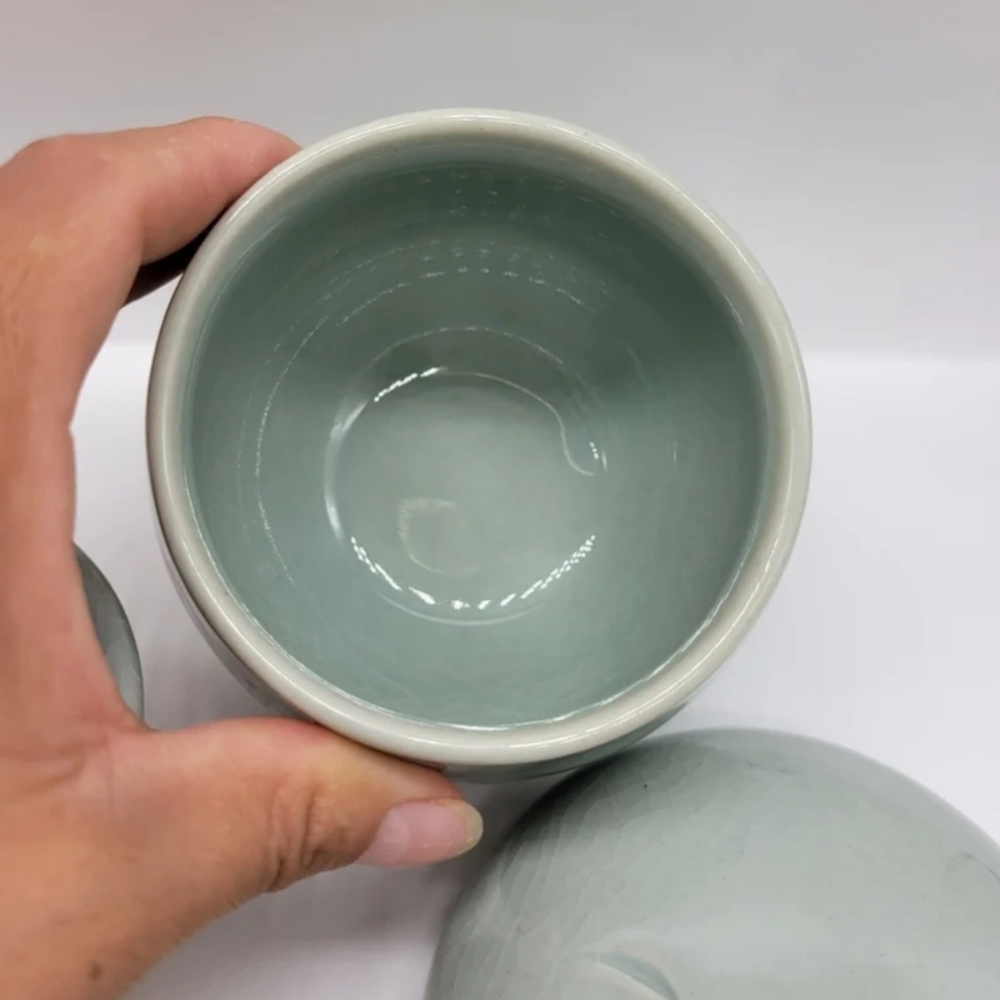 Korean Cyan Porcelain Inlaid Crane Cloud Lid Tea Set Cup Filter Infuser Light Gr - Picture 3 of 8